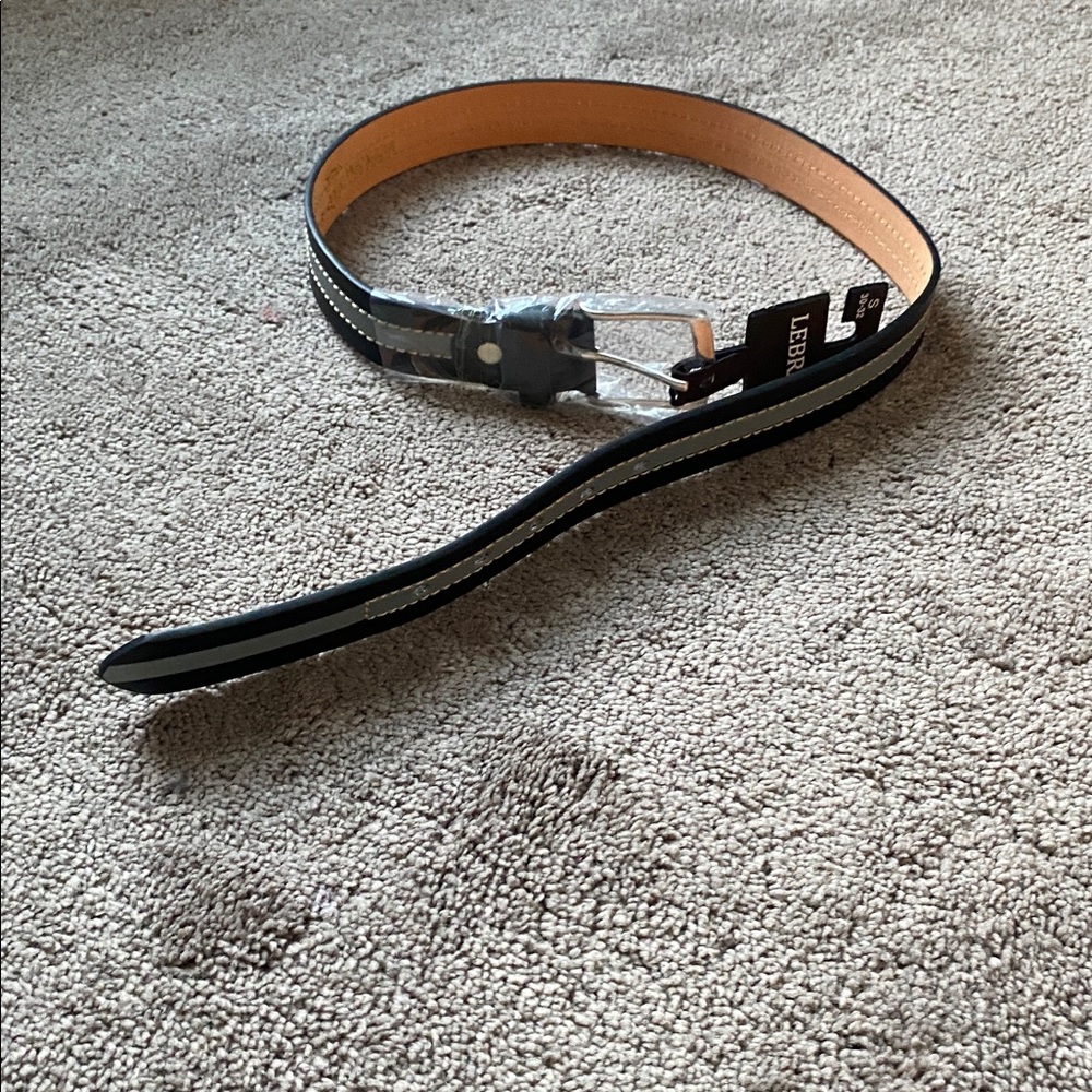Lebra Black/Gray Leather Belt SIZE S